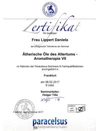 Zertifikat, Aromatherapie, ätherische Öle des Altertums, Daniela Lippert, Heilpraktikerin, Goldbach
