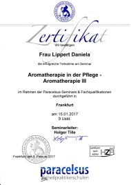 Zertifikat Aromatherapie in der Pflege, Daniela Lippert, Heilpraktikerin, Goldbach