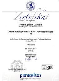 Zertifikat Aromatherapie für Tiere, Daniela Lippert, Heilpraktikerin, Goldbach